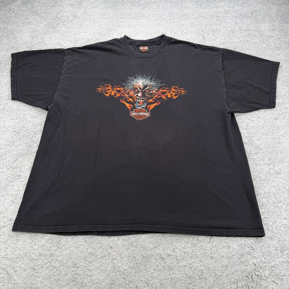 Vintage Harley Davidson Shirt Mens 3XL Black Jester Eagle Tornado Pro Team Biker